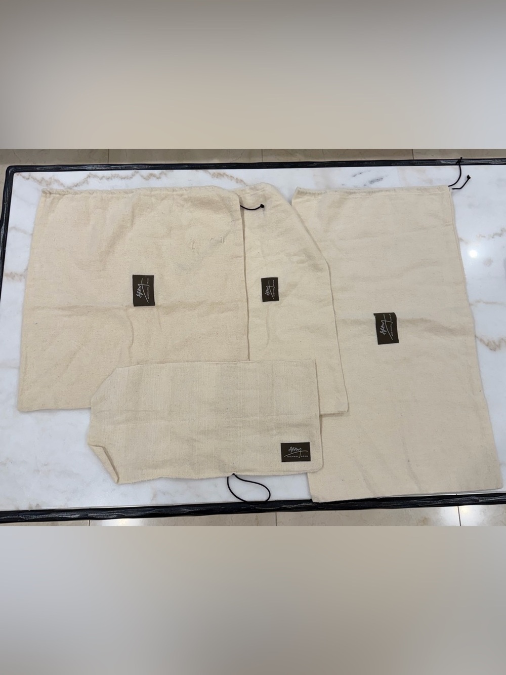 Michael Aram Cream Drawstring Pouches with Logo Tags